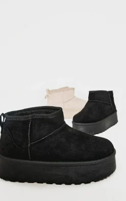 Black Faux Suede Round Toe Platform Ankle Boots