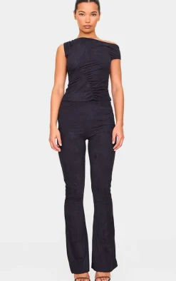 Black Faux Suede Skinny Flared Pants