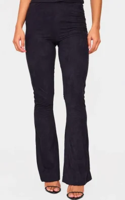 Black Faux Suede Skinny Flared Pants