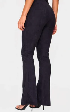 Black Faux Suede Skinny Flared Pants