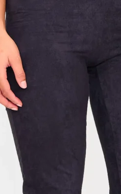 Black Faux Suede Skinny Flared Pants