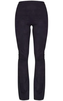 Black Faux Suede Skinny Flared Pants