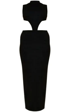Black Faux Suede Sleeveless Cut Out Maxi Dress