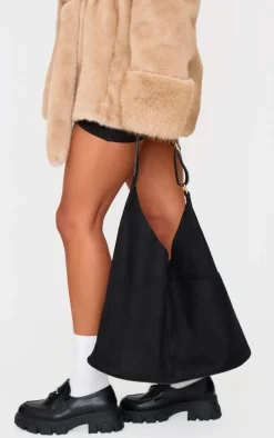 Black Faux Suede Slouchy Tote