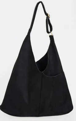 Black Faux Suede Slouchy Tote