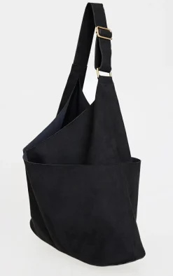 Black Faux Suede Slouchy Tote