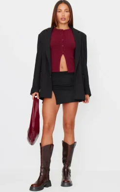 Black Faux Suede Split Hem A Line Mini Skirt