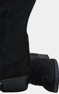 Black Faux Suede Wide Fit Round Toe Block Heel Knee High Boots