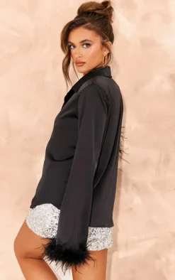 Black Feather Trim Shirt