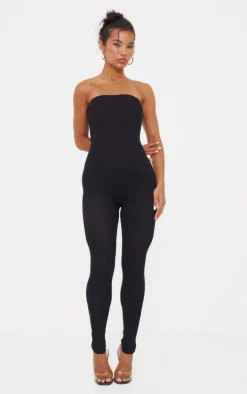 Black Fine Knit Bandeau Jumpsuit