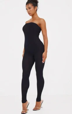 Black Fine Knit Bandeau Jumpsuit