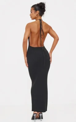 Black Fine Knit Halterneck Maxi Dress