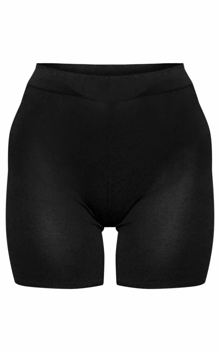 Black Fine Knit Mini Hot Pants