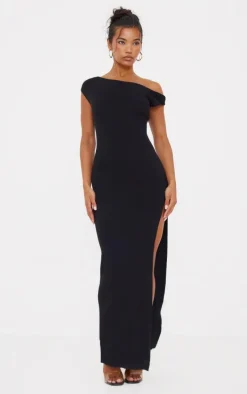 Black Fine Knit Twist Neck Maxi Dress