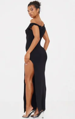 Black Fine Knit Twist Neck Maxi Dress