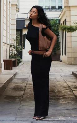 Black Fine Knit Twist Neck Vest Top