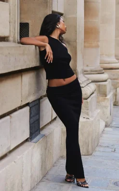 Black Fine Knit Twist Neck Vest Top