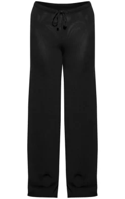 Black Fine Knit Wide Leg Drawstring Pants