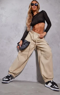 Black Fine Ladder Knitted Long Sleeve Crop Top