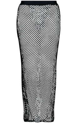 Black Fishnet Maxi Beach Skirt