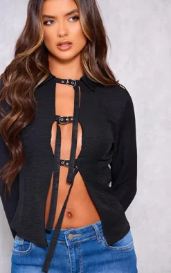 Black Fitted Buckle Detail Shirt
