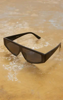 Black Flat Top Slim Visor Sunglasses