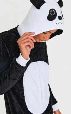 Black Fleece Panda Applique Hooded Onesie