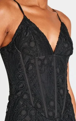 Black Floral Cup Detail Extreme Puff Ball Hem Mini Dress