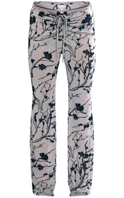 Black Floral Flocked Mesh Ruched Front Pants