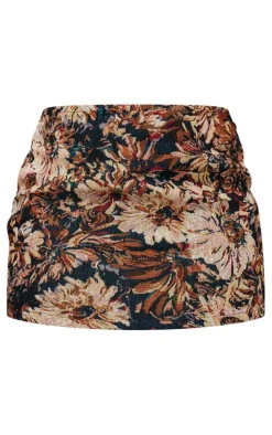 Black Floral Jacquard Micro Mini Skirt