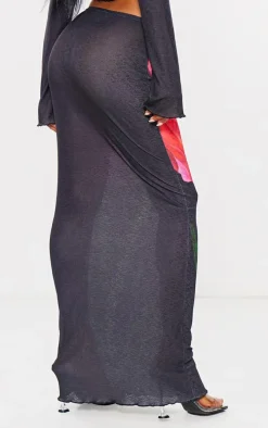 Black Floral Print Maxi Skirt