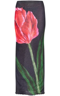 Black Floral Print Maxi Skirt