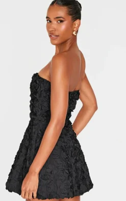 Black Floral Ruffle A-line Dress