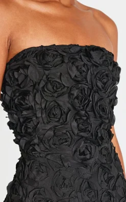 Black Floral Ruffle A-line Dress