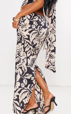 Black Floral Satin Maxi Skirt