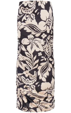 Black Floral Satin Maxi Skirt