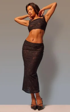 Black Floral Sheer Burnout Midaxi Skirt