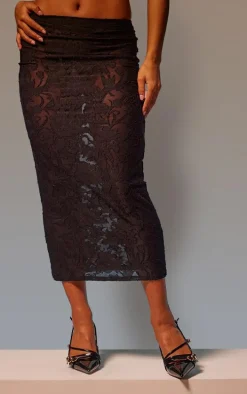 Black Floral Sheer Burnout Midaxi Skirt