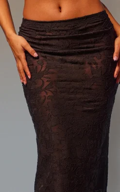 Black Floral Sheer Burnout Midaxi Skirt