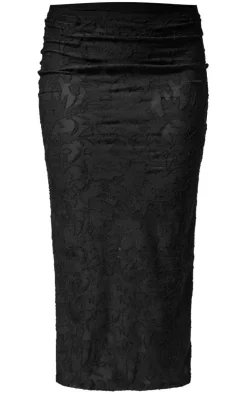 Black Floral Sheer Burnout Midaxi Skirt