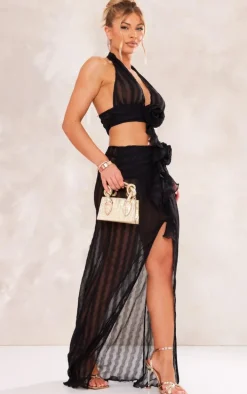 Black Flower Detail Maxi Skirt