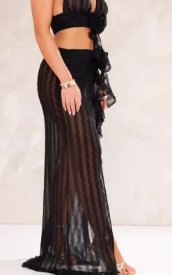 Black Flower Detail Maxi Skirt