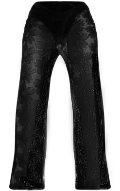 Black Flower Sequin Sheer Pants