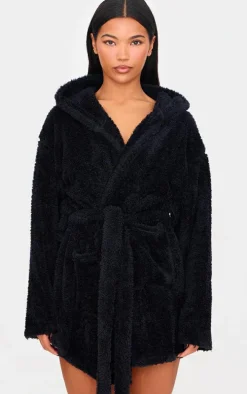 Black Fluffy Bath Robe