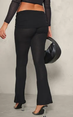 Black Fold Over Ruching Flare Pants