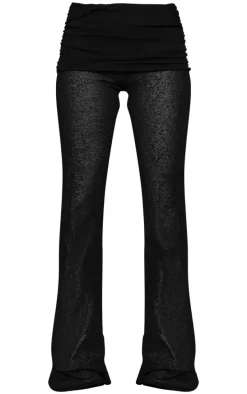 Black Fold Over Ruching Flare Pants