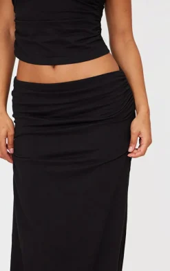 Black Foldover Cotton Maxi Skirt