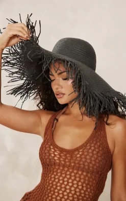 Black Frayed Sun Hat