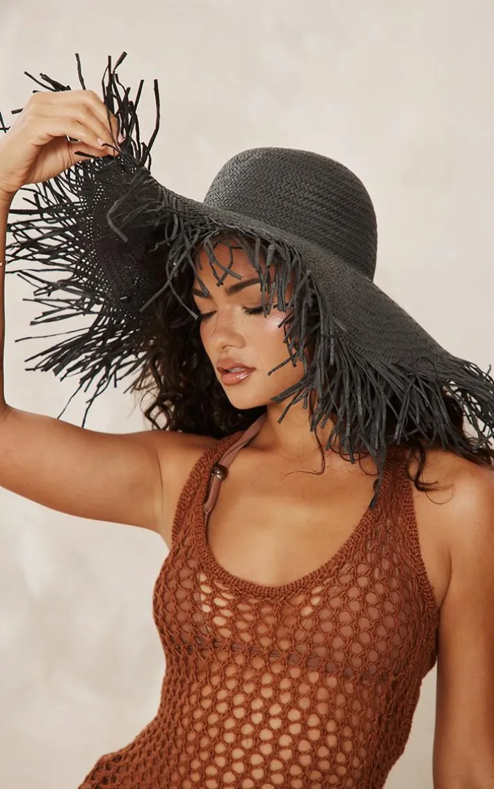 Black Frayed Sun Hat