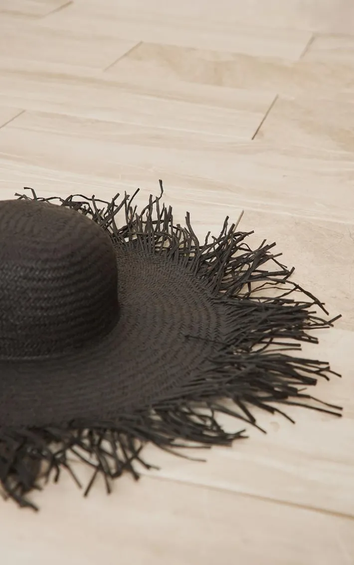 Black Frayed Sun Hat